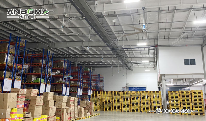安伯玛永磁工业大风扇在盐城物流仓库实景